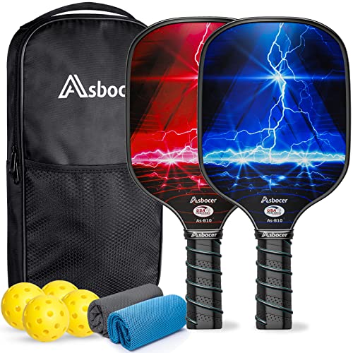 Asbocer Pickleball Paddles, USAPA Approved Pickleball Paddles Set of 2, Fiberglass Surface Pickleball Set, 4 Pickleball Balls, 2 Cooling Towels, Pickleball Bag, Pickleball Paddle Gifts for Men Women Asbocer Pickleball Paddles, USAPA Approved Pickleball Paddles Set of 2, Fiberglass Surface Pickleball Set, 4 Pickleball Balls, 2 Cooling Towels, Pickleball Bag, Pickleball Paddle Gifts for Men Women